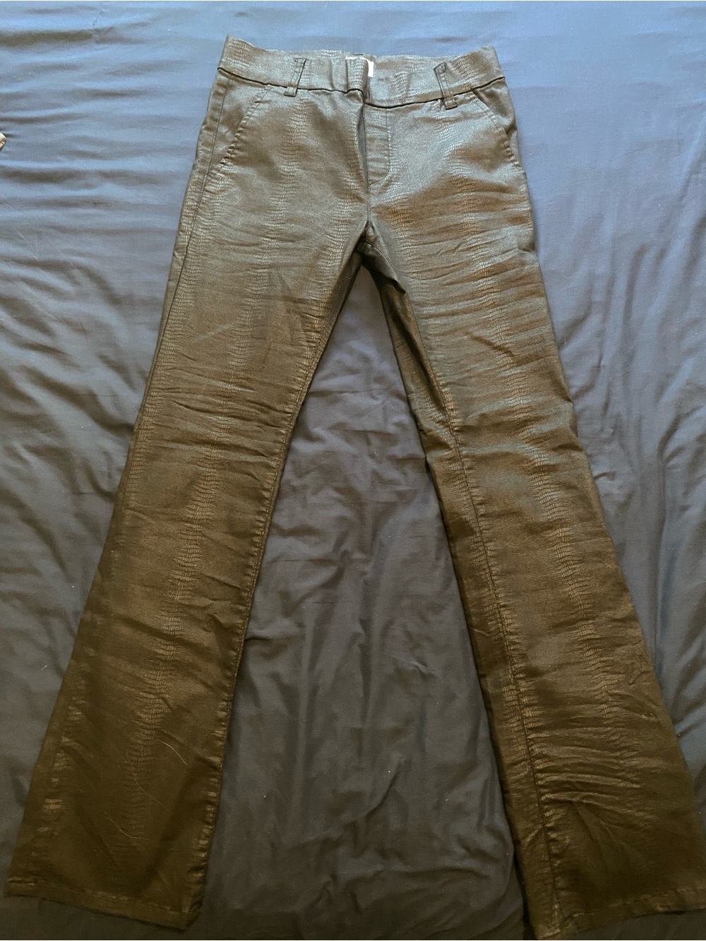 Women’s Black Boot-Cut Pants with Subtle Snake Skin Texture